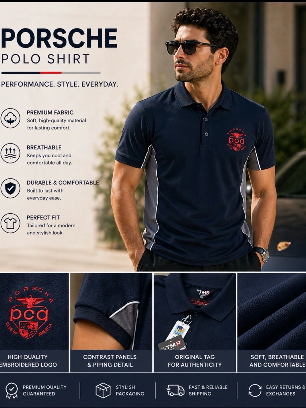 Mens NEW NEVER USED with TAG  size L Porsche club of America polo T-shirt